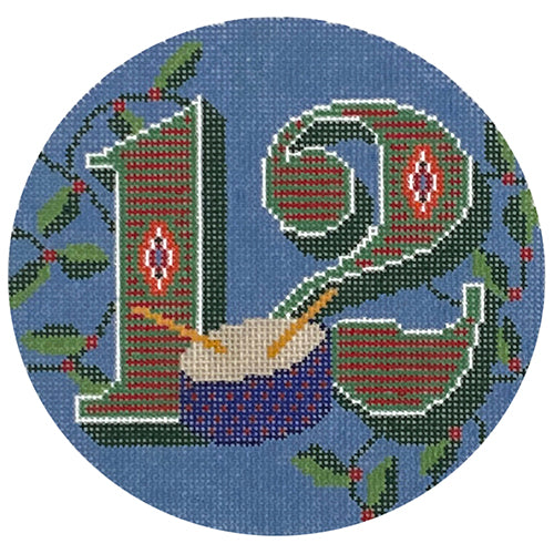 Day 12   Twelve Drummers Drumming Painted Canvas Wipstitch Needleworks  - 1
