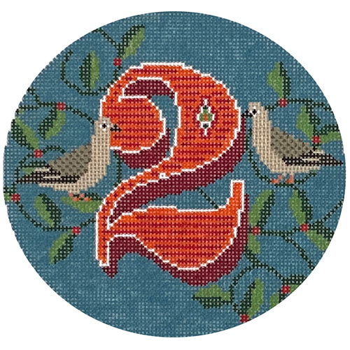 Day 2 - Two Turtle Doves Painted Canvas Wipstitch Needleworks 