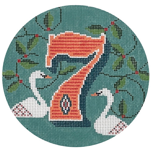 Day 7 - Seven Swans a Swimming Painted Canvas Wipstitch Needleworks 