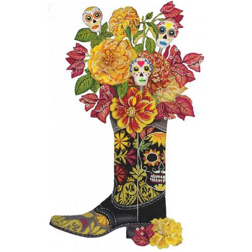 Day of the Dead Boot Painted Canvas Melissa Shirley Designs  - 1