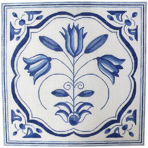 Delft Tile - Tulips Painted Canvas The Plum Stitchery 