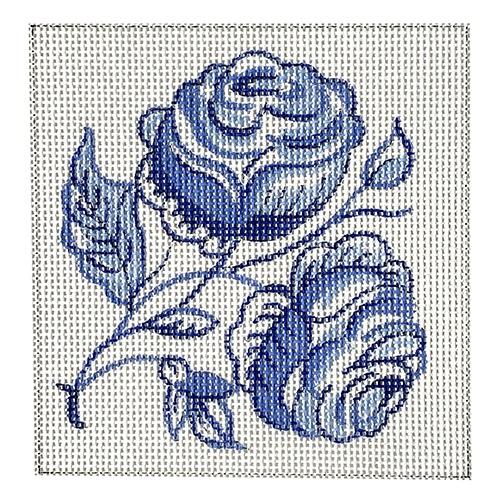 Delft Tiles Collection   Roses Painted Canvas The Plum Stitchery  - 1