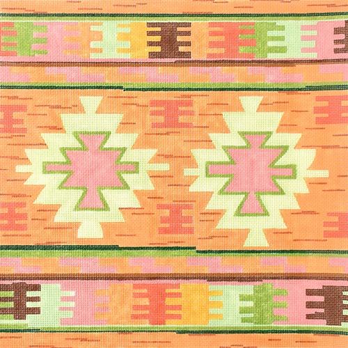 Dhurrie Square w/ Medallions - Desert Sunset Palette Painted Canvas Kate Dickerson Needlepoint Collections 