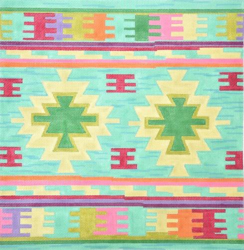 Dhurrie Square with Medallions Painted Canvas Kate Dickerson Needlepoint Collections  - 1