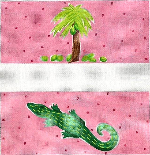 Dice Cups for Backgammon BGB-04 - Lilly Inspired Alligators & Palm Trees Painted Canvas Kate Dickerson Needlepoint Collections 