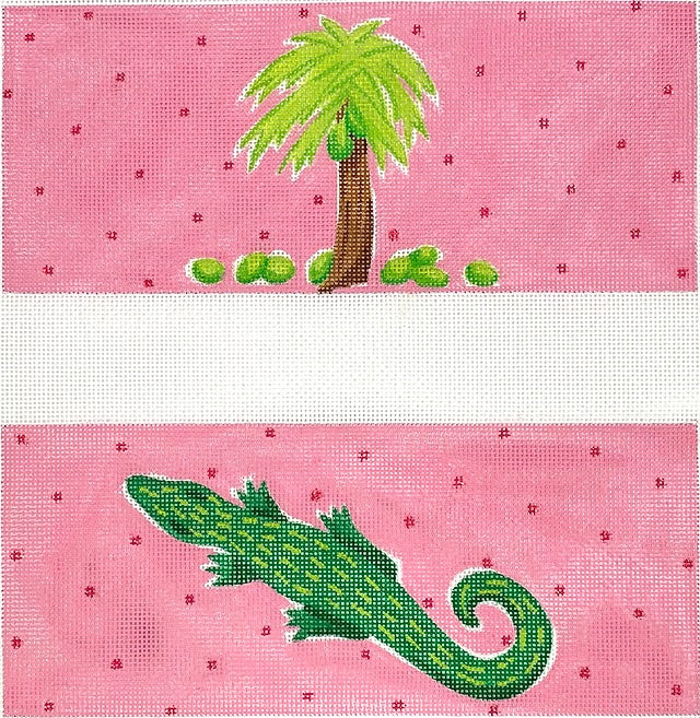 Dice Cups for Backgammon BGB 04   Lilly Inspired Alligators & Palm Trees Painted Canvas Kate Dickerson Needlepoint Collections 

