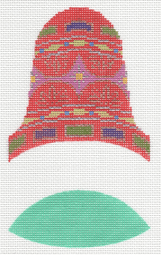 Dimensional Bell Red Jeweled Painted Canvas Labors of Love Needlepoint  - 1
