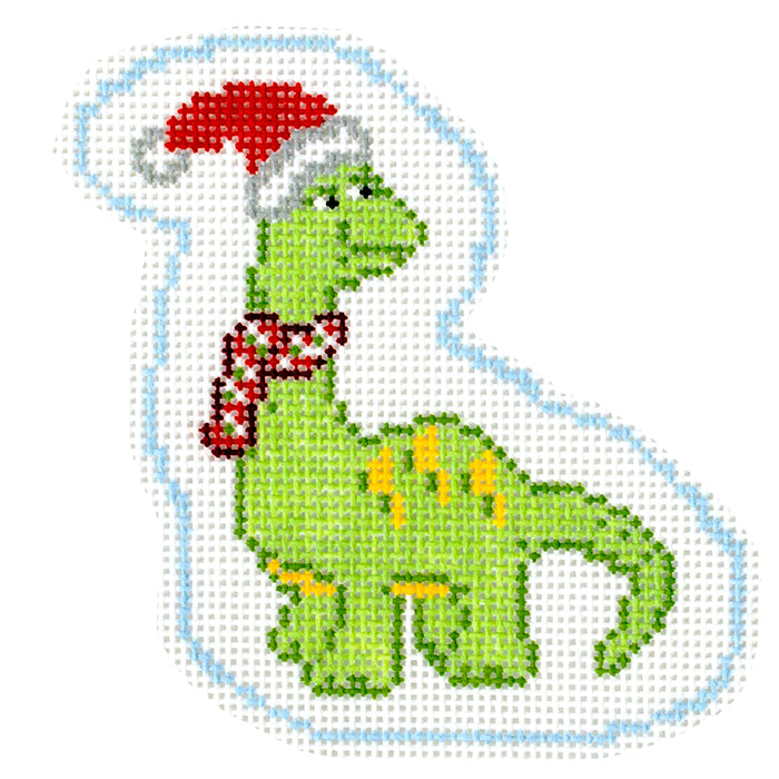 Dino Friends   Christmas Brontosaurus Painted Canvas Penny Linn Designs  - 1