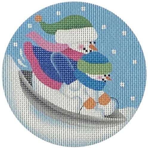 Disc Sledding Snowman Painted Canvas Pepperberry Designs  - 1