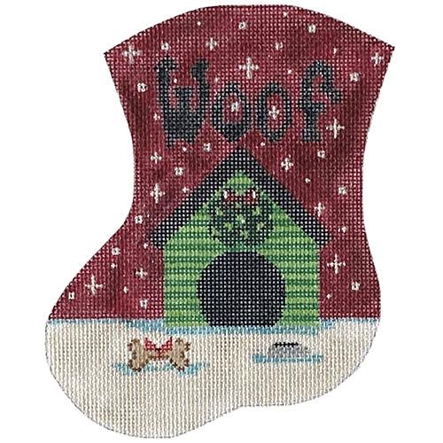 Dog House Woof! Mini Stocking Painted Canvas The Meredith Collection 