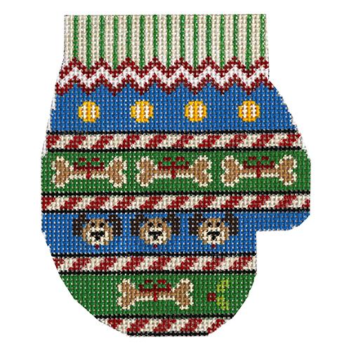 Dog Sampler Mitten Painted Canvas The Meredith Collection  - 1