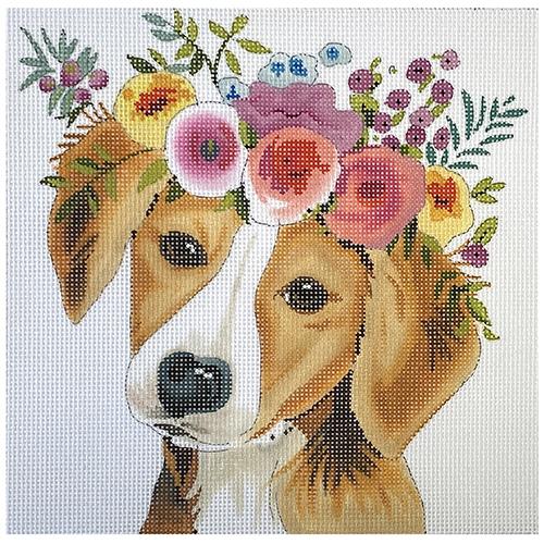 Dog with Flowers Painted Canvas Colors of Praise 