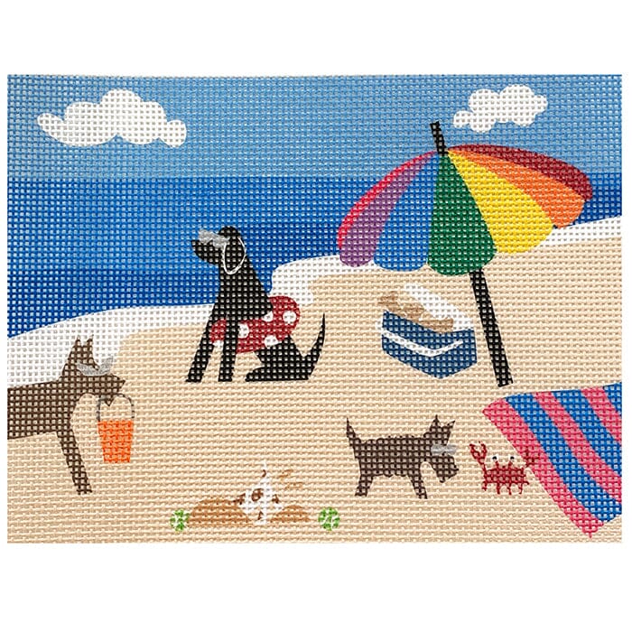 Dogs at Beach Painted Canvas All About Stitching/The Collection Design 
