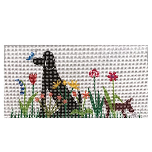 Dogs with Flowers Painted Canvas All About Stitching/The Collection Design 