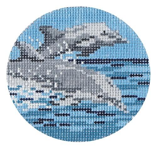 Dolphin Ornament Painted Canvas Needle Crossings 
