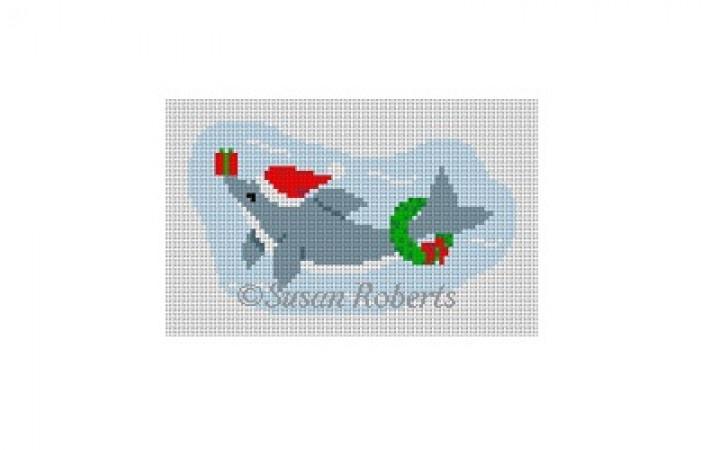 Dolphin Present Ornament Painted Canvas Susan Roberts Needlepoint Designs Inc. 