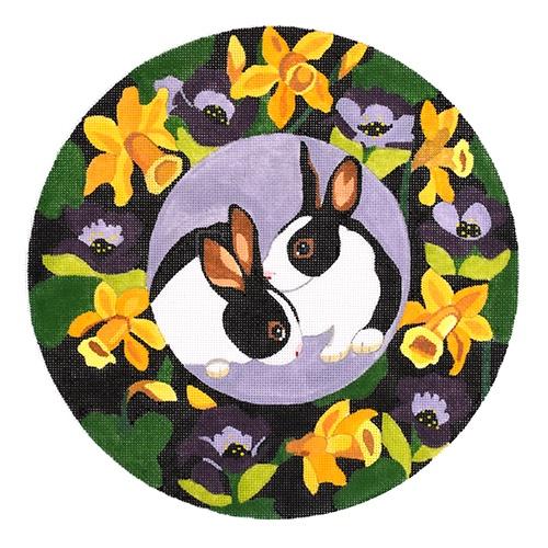 Double Bunny Wreath Painted Canvas Melissa Prince Designs  - 1