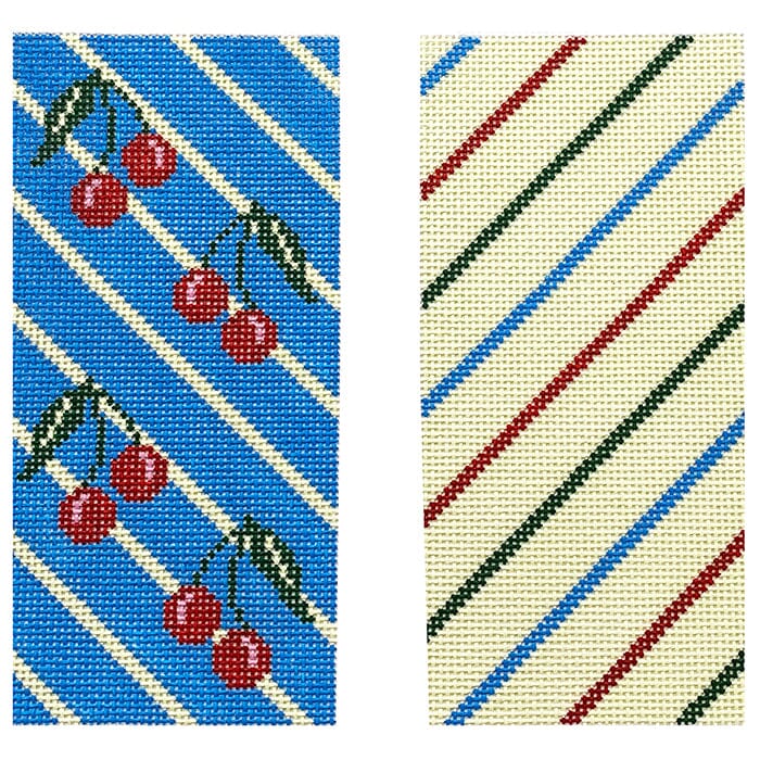 Double Cherry Stripe Eyeglass Case Painted Canvas Anne Fisher Needlepoint LLC 