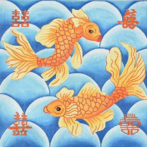 Double Happiness Koi Painted Canvas Kate Dickerson Needlepoint Collections  - 1