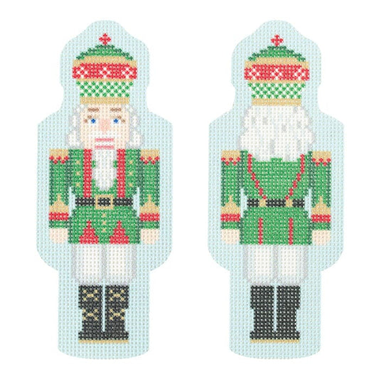 Double-Sided Nutcracker Ornament - Green Printed Canvas Needlepoint To Go 