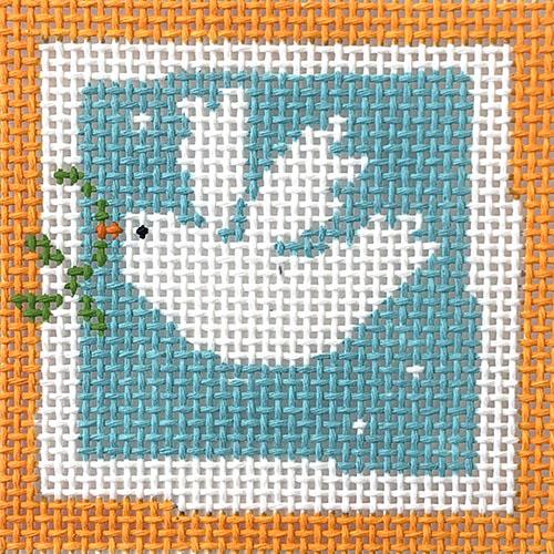 Dove Small Square on Aqua Facing Left Painted Canvas Pippin  - 1