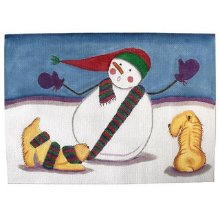 Doxies Frolic with Snowman Painted Canvas Fleur de Paris 
