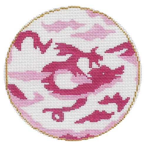 Dragon in Pink Painted Canvas The Plum Stitchery  - 1
