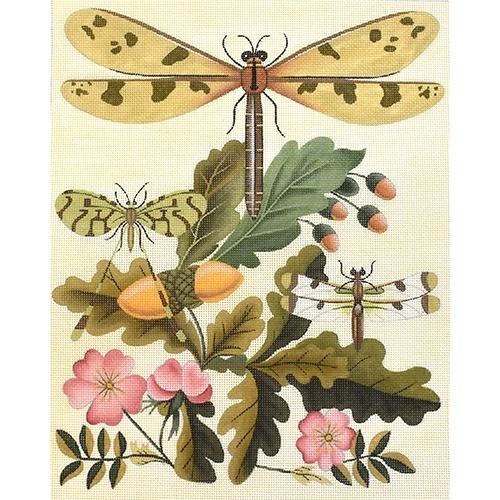 Dragonfly and Acorns on Cream Painted Canvas Melissa Shirley Designs 