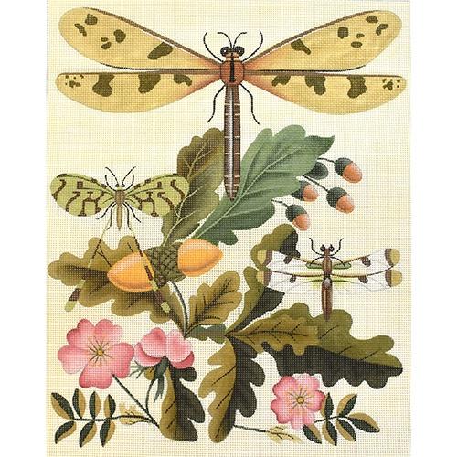 Dragonfly and Acorns on Cream Painted Canvas Melissa Shirley Designs  - 1