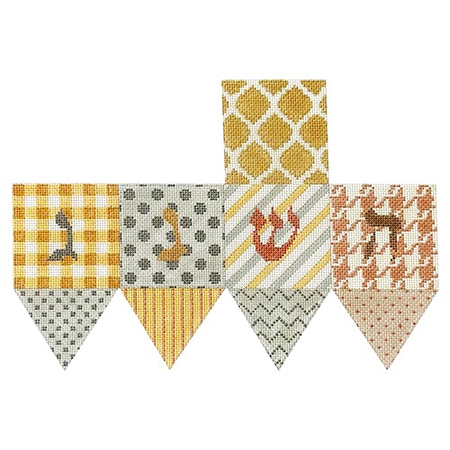 Dreidel - Patchwork of Patterns - Silvers, Golds, Rose Golds Painted Canvas Kate Dickerson Needlepoint Collections 