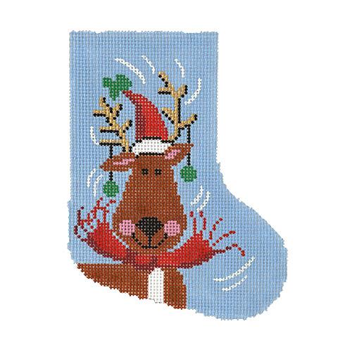 Dressed Up Reindeer Mini Stocking Painted Canvas Lee's Needle Art Inc.  - 1