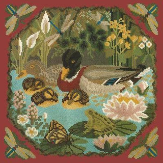 Duck Pond Needlepoint Kit Kits Elizabeth Bradley Design Dark Red 
