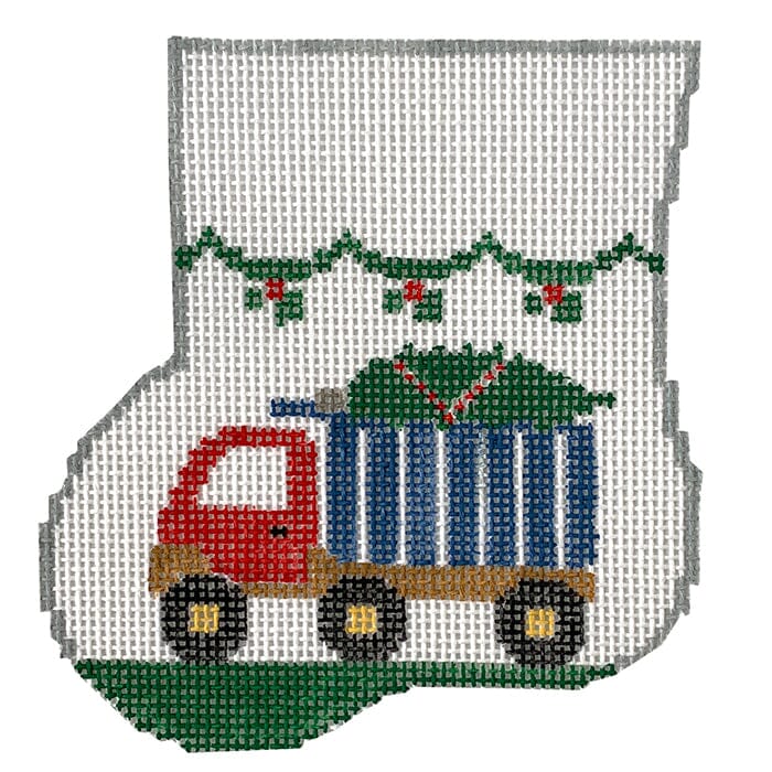 Dump Truck Mini Sock Painted Canvas Kathy Schenkel Designs  - 1