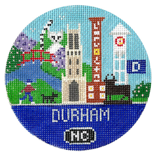 Durham NC Round Painted Canvas Doolittle Stitchery  - 1