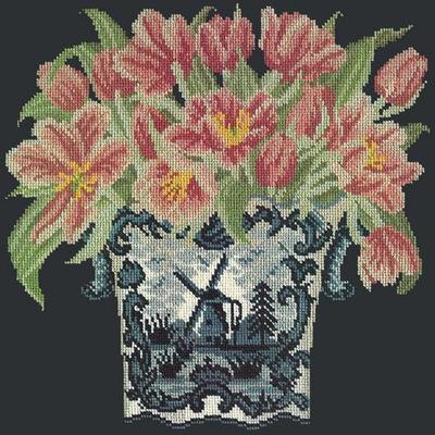 Dutch Tulips Needlepoint Kit Kits Elizabeth Bradley Design Black 
