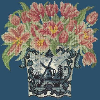 Dutch Tulips Needlepoint Kit Kits Elizabeth Bradley Design Dark Blue 
