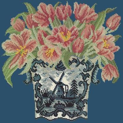 Dutch Tulips Needlepoint Kit Kits Elizabeth Bradley Design Dark Blue 
