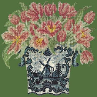 Dutch Tulips Needlepoint Kit Kits Elizabeth Bradley Design Dark Green 
