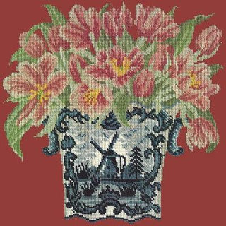 Dutch Tulips Needlepoint Kit Kits Elizabeth Bradley Design Dark Red 
