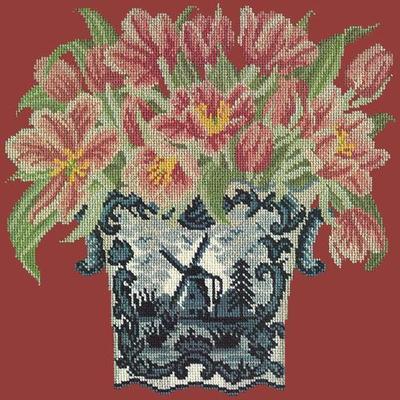 Dutch Tulips Needlepoint Kit Kits Elizabeth Bradley Design Dark Red 
