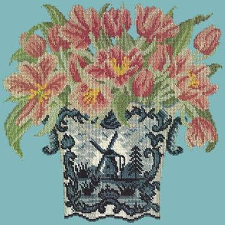 Dutch Tulips Needlepoint Kit Kits Elizabeth Bradley Design Duck Egg Blue 
