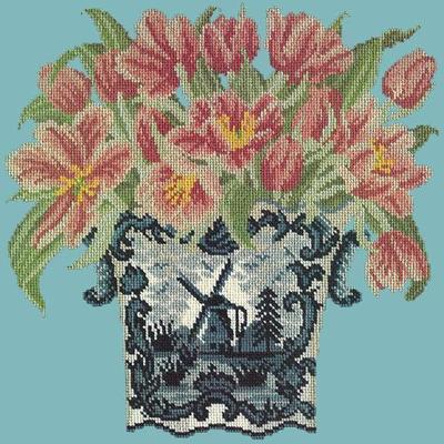Dutch Tulips Needlepoint Kit Kits Elizabeth Bradley Design Duck Egg Blue 
