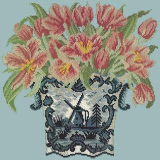 Dutch Tulips Needlepoint Kit Kits Elizabeth Bradley Design Pale Blue 
