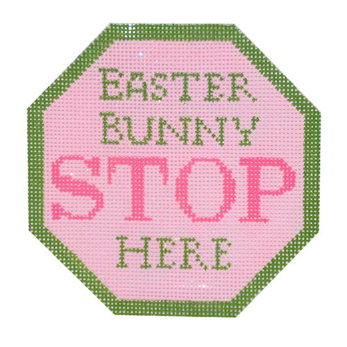 Easter Bunny Stop Here Ornament Painted Canvas Kimberly Ann Needlepoint 