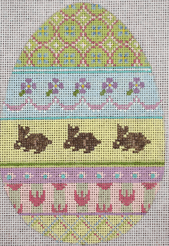 Easter Egg with Bunnies Painted Canvas Labors of Love Needlepoint  - 1
