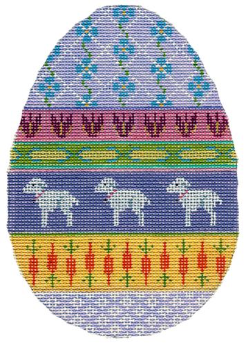 Easter Egg with Lambs Painted Canvas Labors of Love Needlepoint  - 1