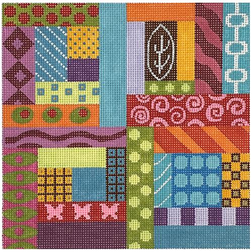 Eclectic Geometric Pattern Puzzle on 13 mesh Painted Canvas Eye Candy Needleart 