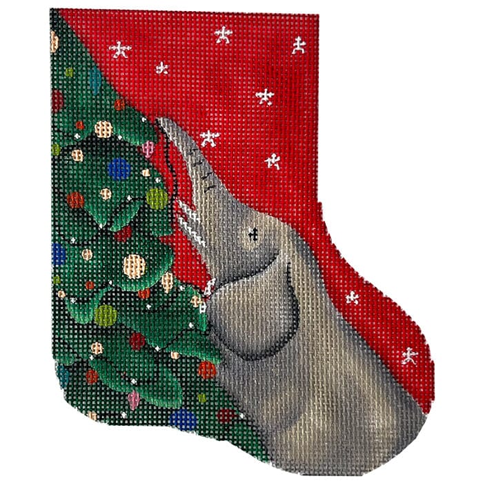 Elephant Decorating Christmas Tree Painted Canvas CBK Needlepoint Collections 
