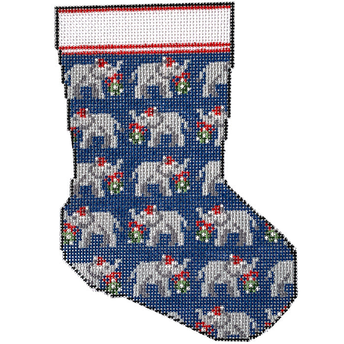 Elephants and Mistletoe Mini Stocking Painted Canvas KCN Designers 