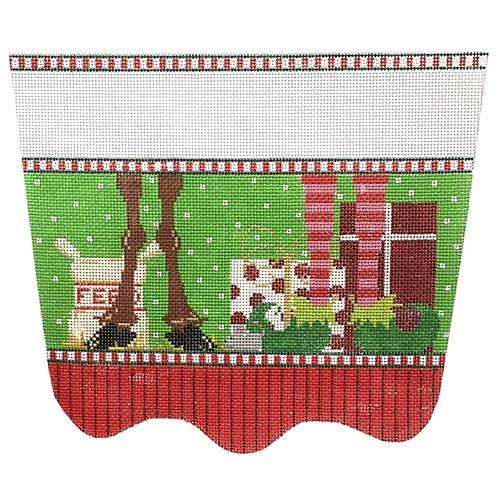 Elf and Reindeer Feet Stocking Topper Painted Canvas The Meredith Collection  - 1
